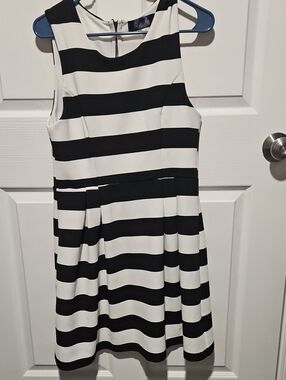 Blue Rain Black & White Striped Sleeveless Dress